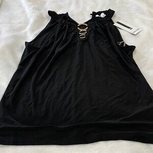 White House Black Market Elegant Black Tank with Gold Accents